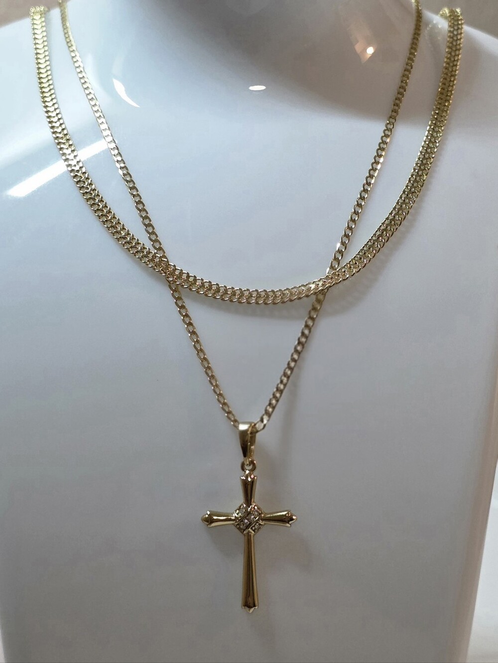 Cross Knot Pendant Double Curb 18" & Cuban 20" Layered Necklace Set